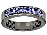 Blue Tanzanite, Black Rhodium Over Silver Men's Band Ring 1.53ctw