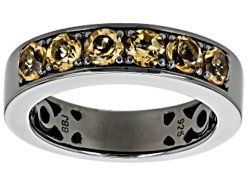 Picture of Yellow Citrine, Black Rhodium Over Sterling Silver Men's 6-Stone Band Ring 1.26ctw