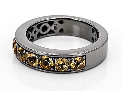 Yellow Citrine, Black Rhodium Over Sterling Silver Men's 6-Stone Band Ring 1.26ctw