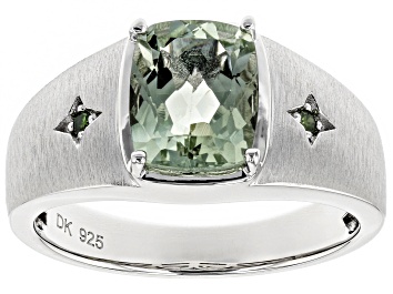 Picture of Green Prasiolite Rhodium Over Sterling Silver Men's Ring 2.49ctw