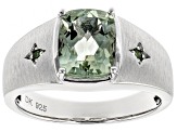 Green Prasiolite Rhodium Over Sterling Silver Men's Ring 2.49ctw