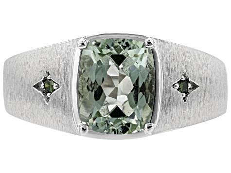 Green Prasiolite Rhodium Over Sterling Silver Men's Ring 2.49ctw