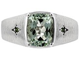 Green Prasiolite Rhodium Over Sterling Silver Men's Ring 2.49ctw