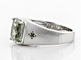 Green Prasiolite Rhodium Over Sterling Silver Men's Ring 2.49ctw