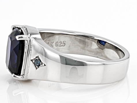 Blue Lab Created Sapphire Rhodium Over Sterling Silver Men's Ring 2.49ctw