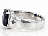 Blue Lab Created Sapphire Rhodium Over Sterling Silver Men's Ring 2.49ctw