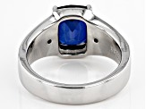 Blue Lab Created Sapphire Rhodium Over Sterling Silver Men's Ring 2.49ctw