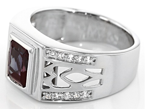 Mens ALEXANDRITE & best White Zircon in Platinum over Sterling Silver