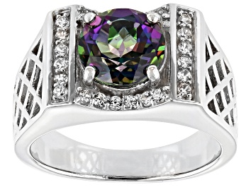 Picture of Mystic Fire® Green Topaz Rhodium Over Silver Men's Ring 3.09ctw