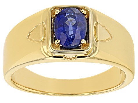 Blue kyanite 18k yellow gold over sterling silver Mens ring 1.27ct ...
