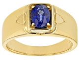 Blue kyanite 18k yellow gold over sterling silver Mens ring 1.27ct