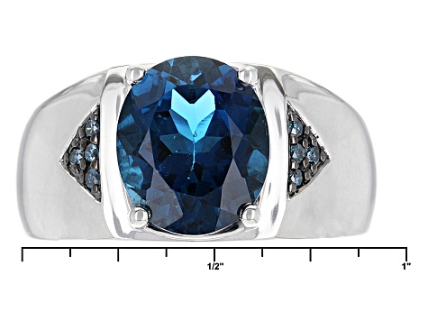 London Blue Topaz Rhodium Over Sterling Silver Men's Ring 5.26ctw