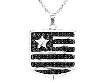 Picture of Black Spinel Rhodium Over Sterling Silver Men's Pendant With Chain .83ctw