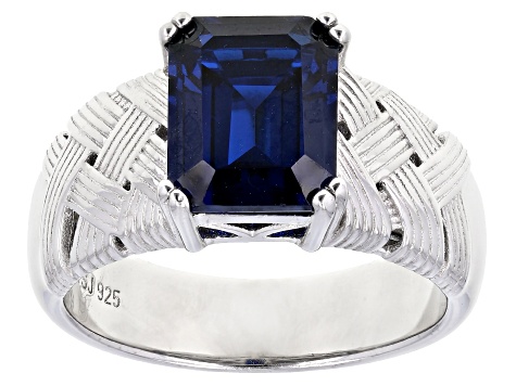 Blue Lab Created Spinel Rhodium Over Silver Men's Ring 5.00ctw