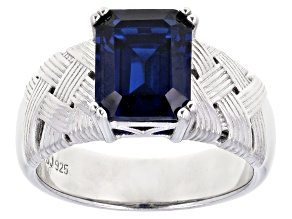 Blue Lab Created Spinel Rhodium Over Silver Men's Ring 5.00ctw