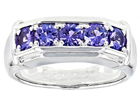 Blue Tanzanite Rhodium Over Sterling Silver Men's Ring 1.27ctw