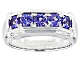 Blue Tanzanite Rhodium Over Sterling Silver Men's Ring 1.27ctw