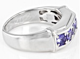 Blue Tanzanite Rhodium Over Sterling Silver Men's Ring 1.27ctw
