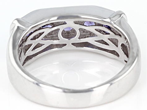 Blue Tanzanite Rhodium Over Sterling Silver Men's Ring 1.27