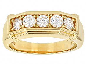 White Strontium Titanate 18k Yellow Gold Over Sterling Silver Men's Band Ring 1.66ctw