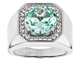 Green Lab Created Spinel Rhodium Over Sterling Silver Mens Ring 5.63ctw