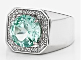 Green Lab Created Spinel Rhodium Over Sterling Silver Mens Ring 5.63ctw