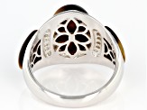 Brown Tiger's Eye Rhodium Over Sterling Silver Men's Ring .19ctw