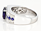 Blue Lab Created Sapphire Rhodium Over Silver Ring  2.88ctw
