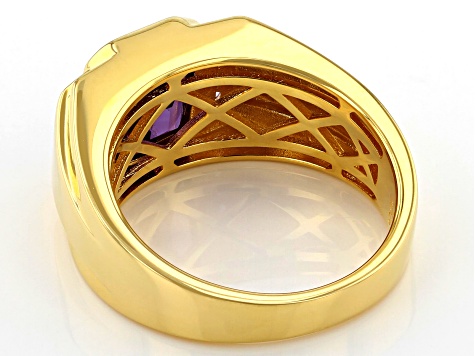 Purple Lab Created Color Change Sapphire 18k Yellow Gold Over Silver Mens Ring 3.15ctw