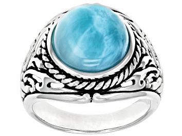 Picture of Blue Larimar Rhodium Over Sterling Silver Mens Solitaire Ring