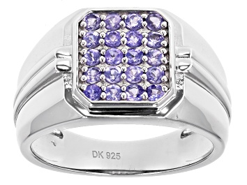 Picture of Blue Tanzanite Rhodium Over Silver Mens Ring .68ctw