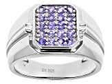 Blue Tanzanite Rhodium Over Silver Mens Ring .68ctw