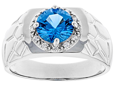 Blue Lab Created Spinel Rhodium Over Silver Mens Ring 1.86ctw