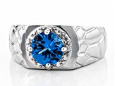 Blue Lab Created Spinel Rhodium Over Silver Mens Ring 1.86ctw