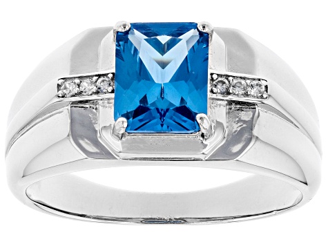 Blue Lab Created Spinel Rhodium Over Silver Mens Ring 2.41ctw