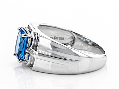 Blue Lab Created Spinel Rhodium Over Silver Mens Ring 2.41ctw