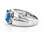 Blue Lab Created Spinel Rhodium Over Silver Mens Ring 2.41ctw