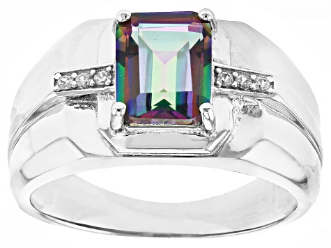 Multi-Color Quartz With White Zircon Rhodium Over Sterling Silver Men's Ring 2.01ctw