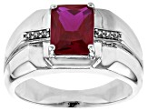 Red Lab Created Ruby With White Zircon Rhodium Over Sterling Silver Men's Ring 2.41ctw