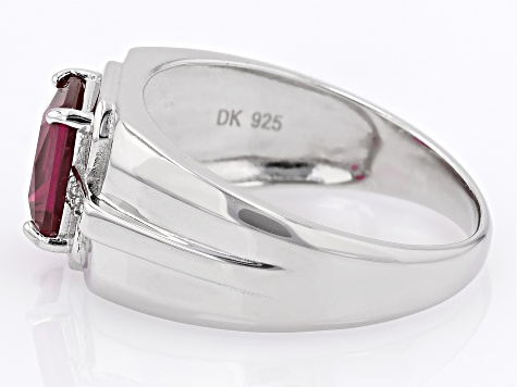 Red Lab Created Ruby With White Zircon Rhodium Over Sterling Silver Men's Ring 2.41ctw