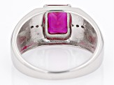 Red Lab Created Ruby With White Zircon Rhodium Over Sterling Silver Men's Ring 2.41ctw