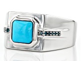 Blue Sleeping Beauty Turquoise Rhodium Over Silver Mens Ring .07ctw