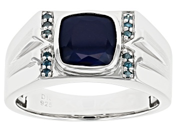 Picture of Blue Sapphire Rhodium Over Silver Men's Ring 2.32ctw