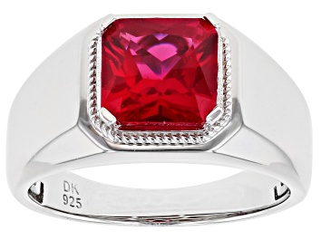 Picture of Red Lab Created Ruby Rhodium Over Silver Ring 3.47ct