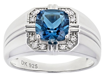 Picture of London Blue Topaz Rhodium Over Sterling Silver Men's Ring 2.69ctw