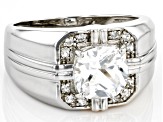 White Lab Created White Sapphire Rhodium Over Sterling Silver Men's Ring 2.47ctw