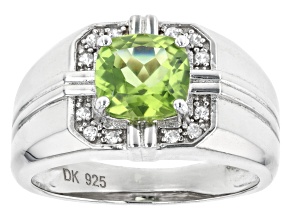 Green Peridot Rhodium Over Sterling Silver Men's Ring 2.25ctw