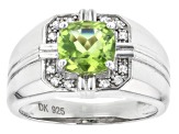 Green Peridot Rhodium Over Sterling Silver Men's Ring 2.25ctw