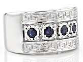 Blue Sapphire Rhodium Over Silver Men's Band Ring .60ctw
