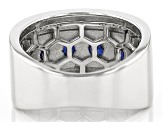 Blue Sapphire Rhodium Over Silver Men's Band Ring .60ctw